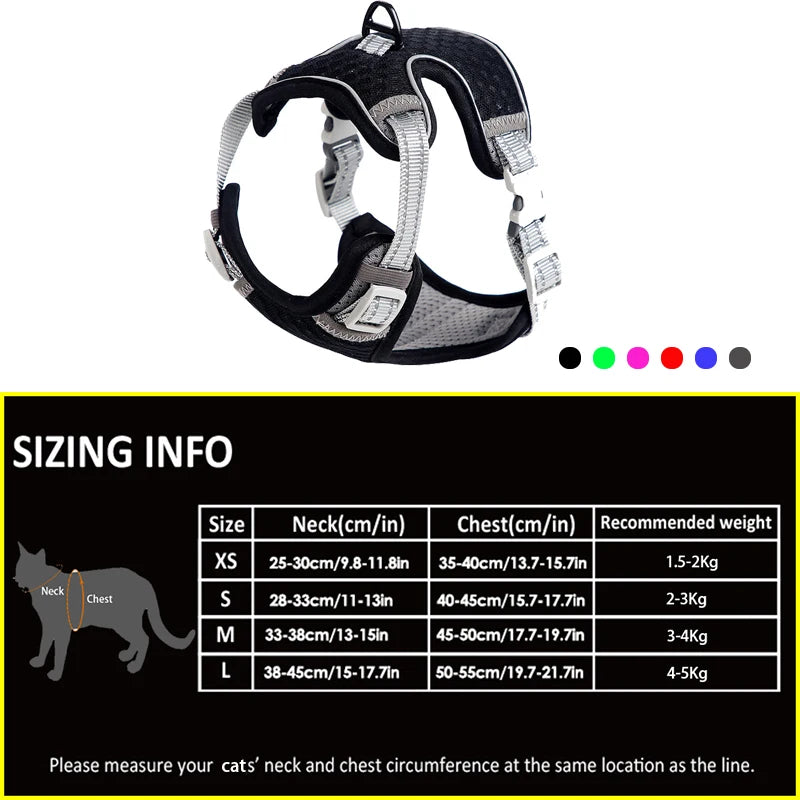 Cat Dog Adjustable Harness Vest Walking Lead Leash for Puppy Dogs Collar Polyester Mesh Harness for Small Medium Dog Cat Pet