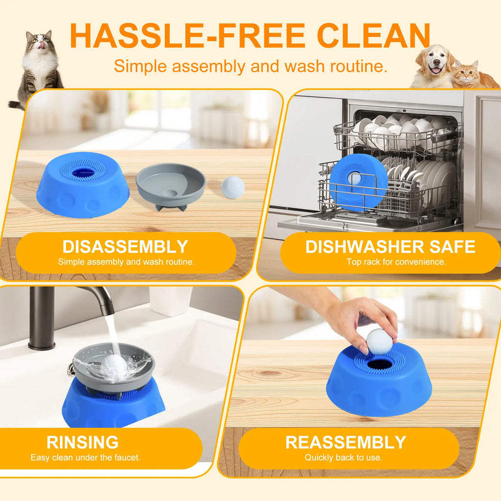 3-In-1 Suction Slow Feeder Dog Bowl, No-Spill Licking Mat with Built-In Treat Ball & Cleaning Brush, Interactive Anti-Slip Dog Bowl for Yogurt, Peanut Butter & Liquid Treats