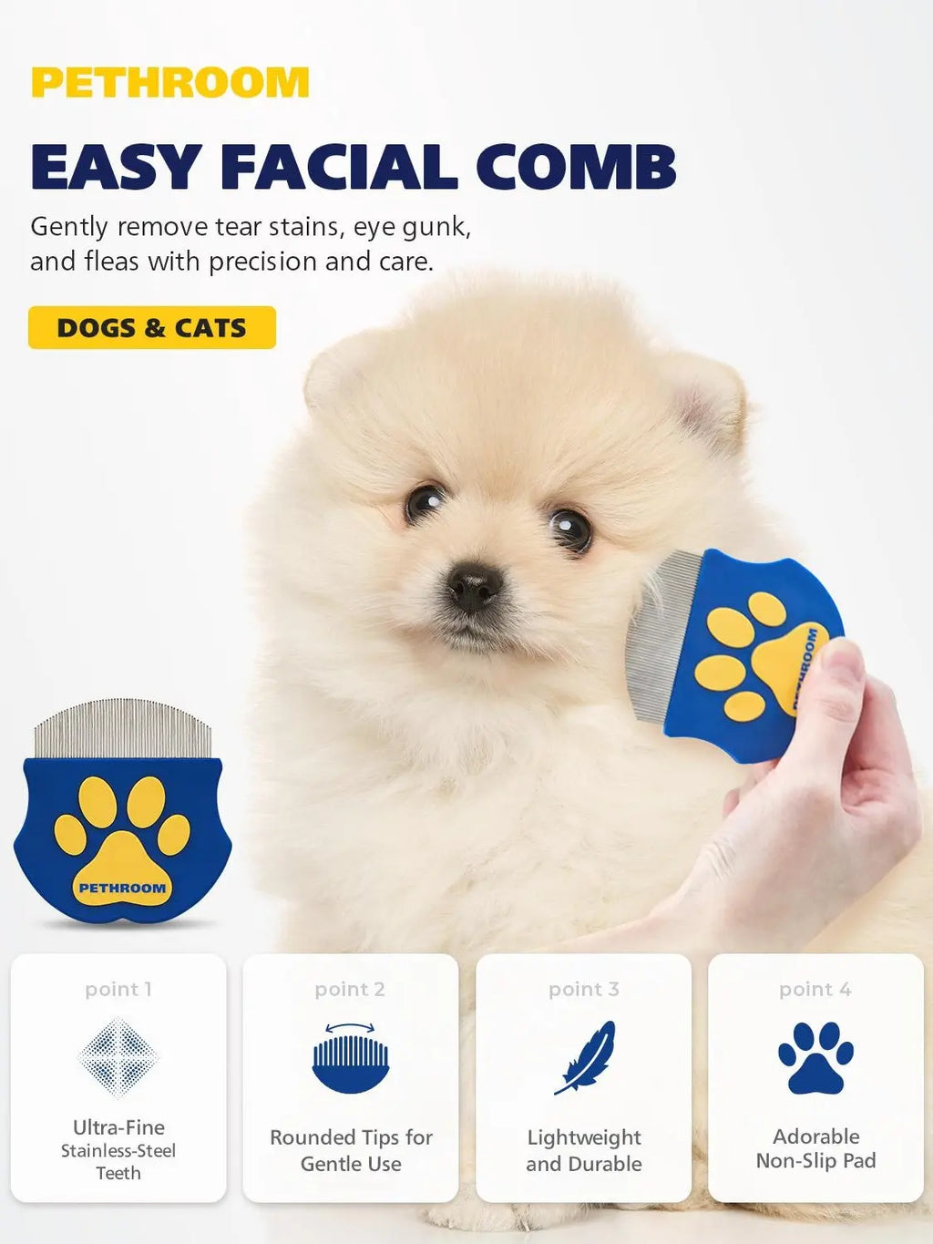 PETHROOM Easy Facial Comb for Cats and Dogs Pets Eye Comb