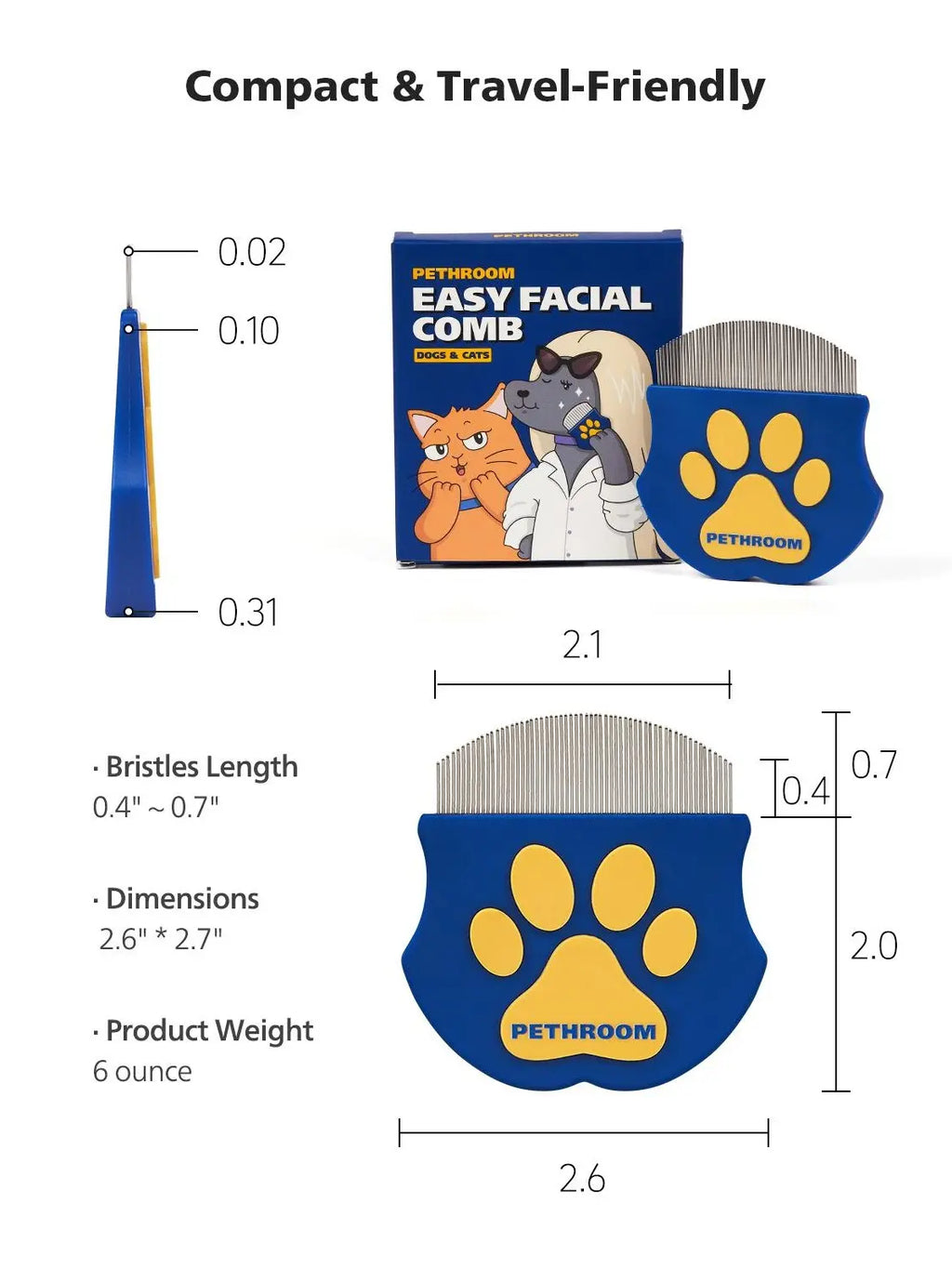 PETHROOM Easy Facial Comb for Cats and Dogs Pets Eye Comb