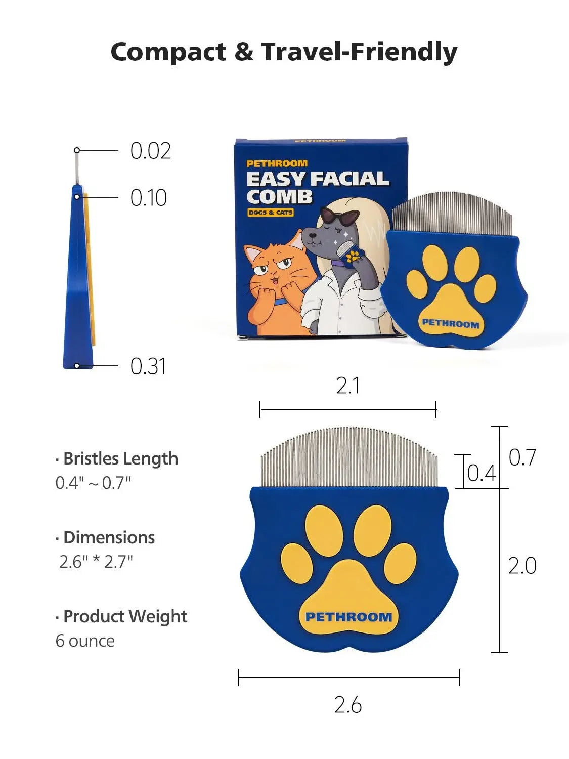 PETHROOM Easy Facial Comb for Cats and Dogs Pets Eye Comb