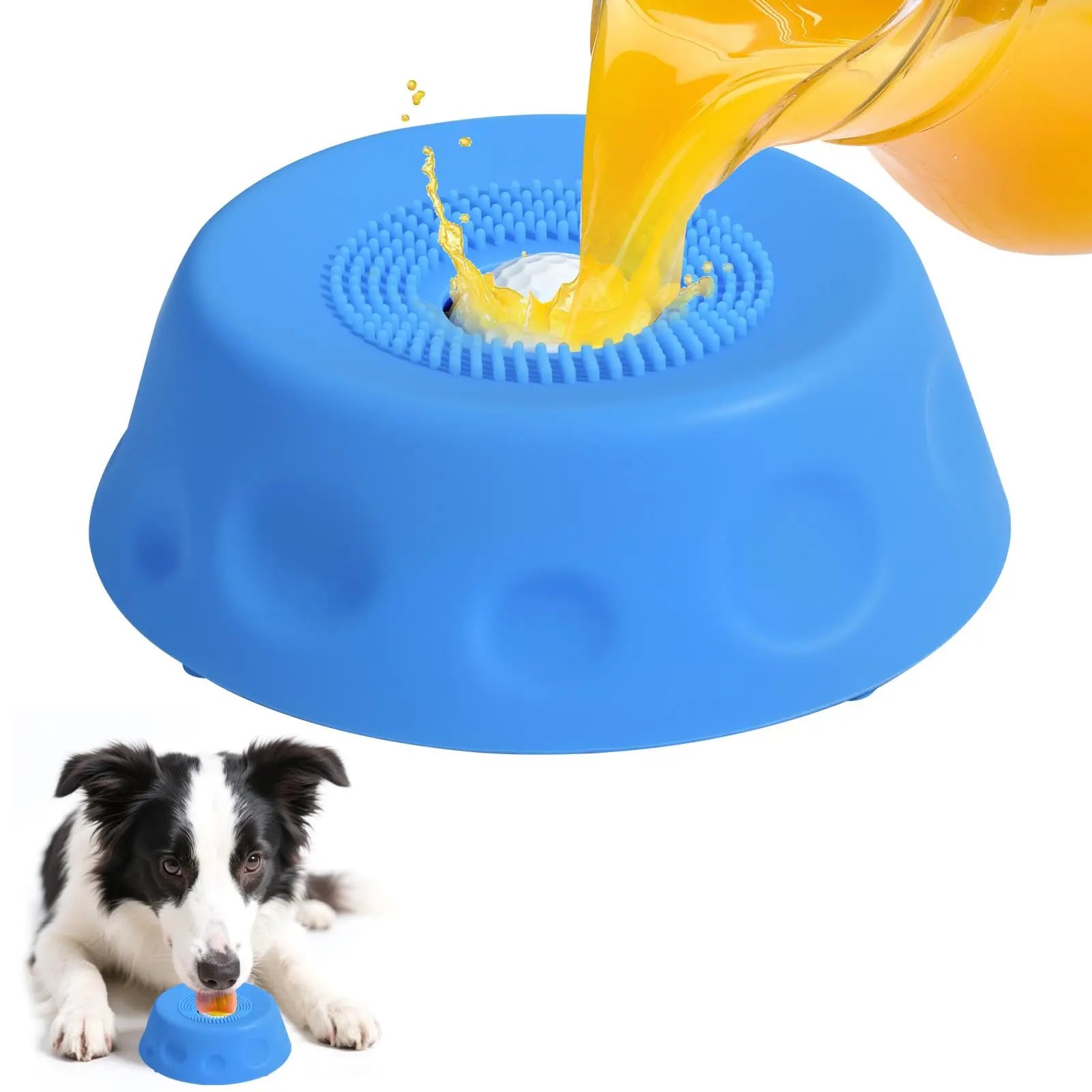 3-In-1 Suction Slow Feeder Dog Bowl, No-Spill Licking Mat with Built-In Treat Ball & Cleaning Brush, Interactive Anti-Slip Dog Bowl for Yogurt, Peanut Butter & Liquid Treats