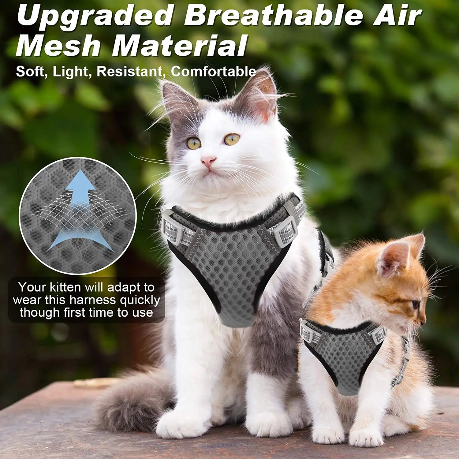 Cat Dog Adjustable Harness Vest Walking Lead Leash for Puppy Dogs Collar Polyester Mesh Harness for Small Medium Dog Cat Pet