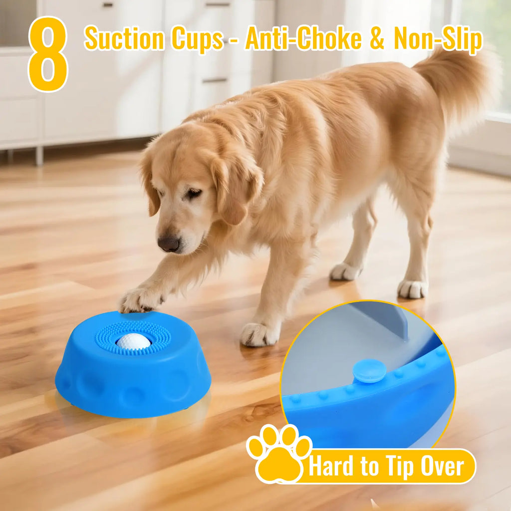 3-In-1 Suction Slow Feeder Dog Bowl, No-Spill Licking Mat with Built-In Treat Ball & Cleaning Brush, Interactive Anti-Slip Dog Bowl for Yogurt, Peanut Butter & Liquid Treats