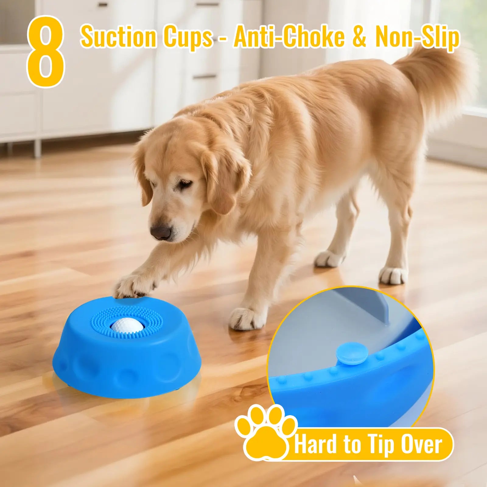 3-In-1 Suction Slow Feeder Dog Bowl, No-Spill Licking Mat with Built-In Treat Ball & Cleaning Brush, Interactive Anti-Slip Dog Bowl for Yogurt, Peanut Butter & Liquid Treats