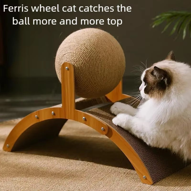 2 in 1 Wooden Cat Scratching Ball Sisal Scratch Board Durable Grinding Paw Toy Solid Wood Scraper for Cats Kittens Pet Supplies