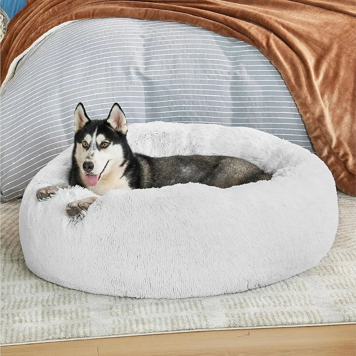 Lesure Soft Donut Bed - Cozy Fluffy Calming Bed for Small/Medium/Large Dogs & Cats, Soft Plush round Pet Bed for Comfort, Washable, Anti-Slip Bottom, Camas Para Perros, Pet Supplies Bedding