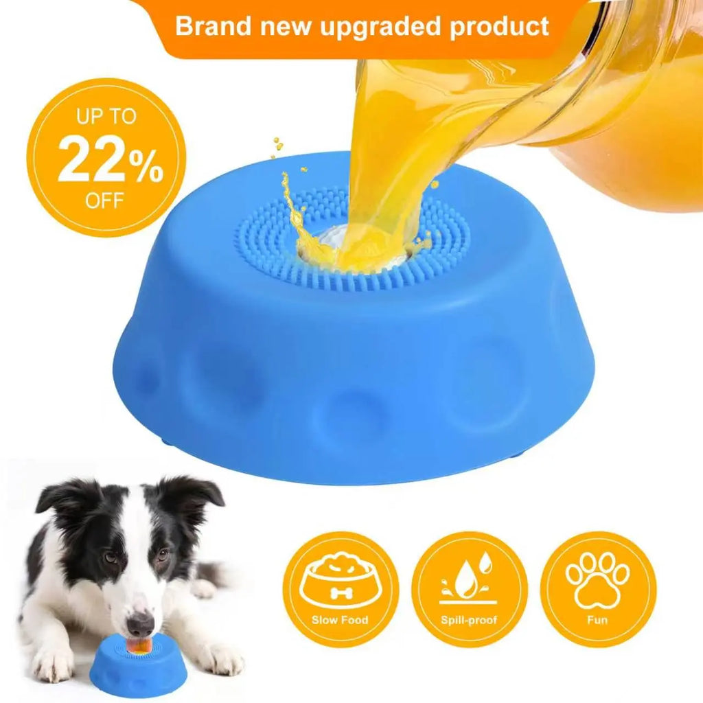 3-In-1 Suction Slow Feeder Dog Bowl, No-Spill Licking Mat with Built-In Treat Ball & Cleaning Brush, Interactive Anti-Slip Dog Bowl for Yogurt, Peanut Butter & Liquid Treats