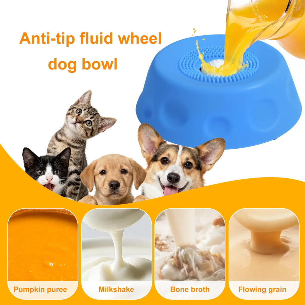 3-In-1 Suction Slow Feeder Dog Bowl, No-Spill Licking Mat with Built-In Treat Ball & Cleaning Brush, Interactive Anti-Slip Dog Bowl for Yogurt, Peanut Butter & Liquid Treats