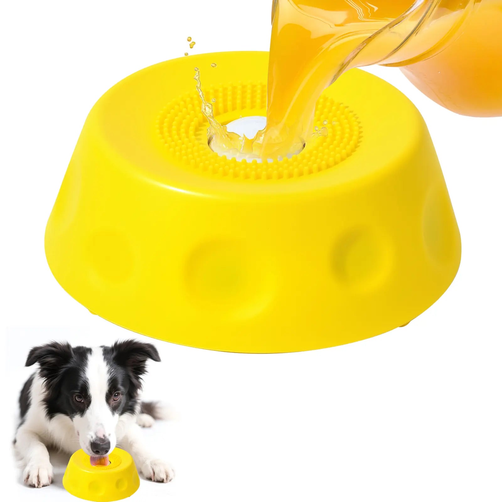3-In-1 Suction Slow Feeder Dog Bowl, No-Spill Licking Mat with Built-In Treat Ball & Cleaning Brush, Interactive Anti-Slip Dog Bowl for Yogurt, Peanut Butter & Liquid Treats