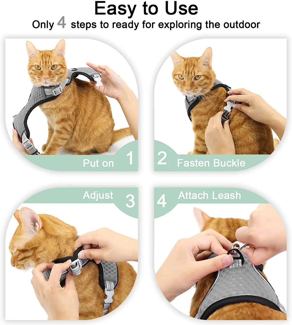 Cat Dog Adjustable Harness Vest Walking Lead Leash for Puppy Dogs Collar Polyester Mesh Harness for Small Medium Dog Cat Pet