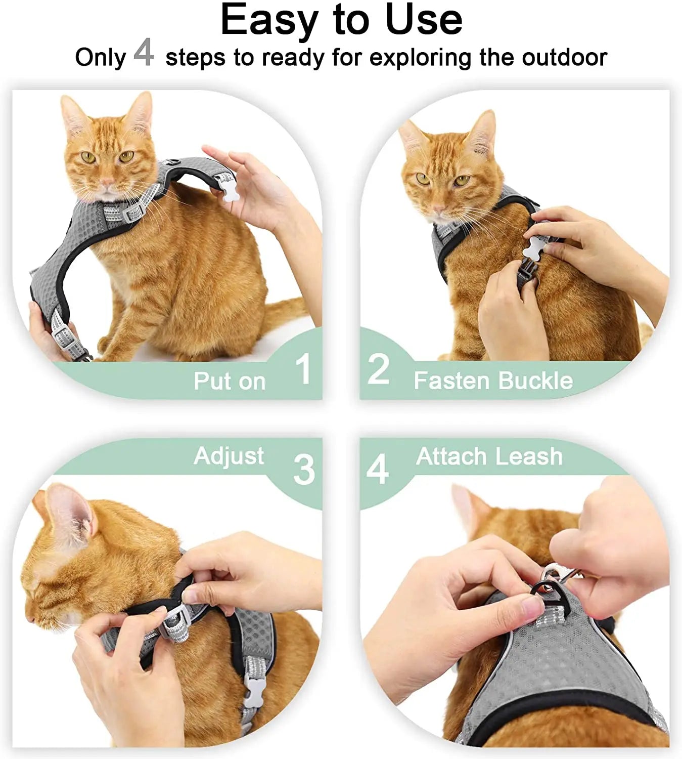 Cat Dog Adjustable Harness Vest Walking Lead Leash for Puppy Dogs Collar Polyester Mesh Harness for Small Medium Dog Cat Pet