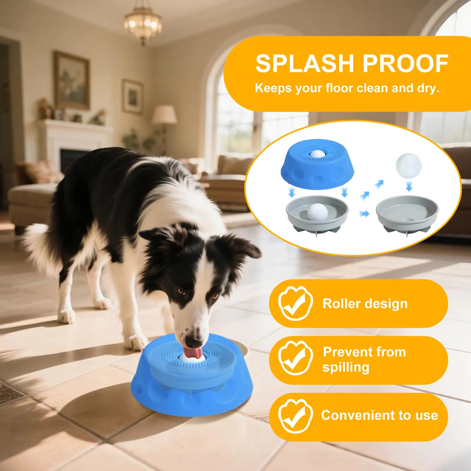 3-In-1 Suction Slow Feeder Dog Bowl, No-Spill Licking Mat with Built-In Treat Ball & Cleaning Brush, Interactive Anti-Slip Dog Bowl for Yogurt, Peanut Butter & Liquid Treats