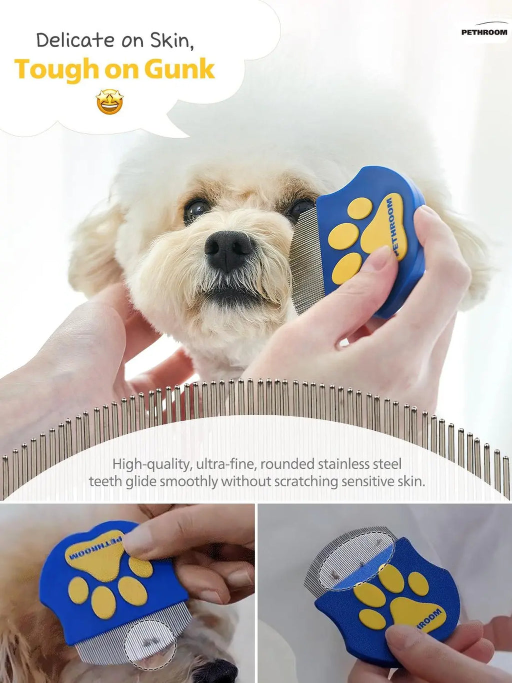PETHROOM Easy Facial Comb for Cats and Dogs Pets Eye Comb