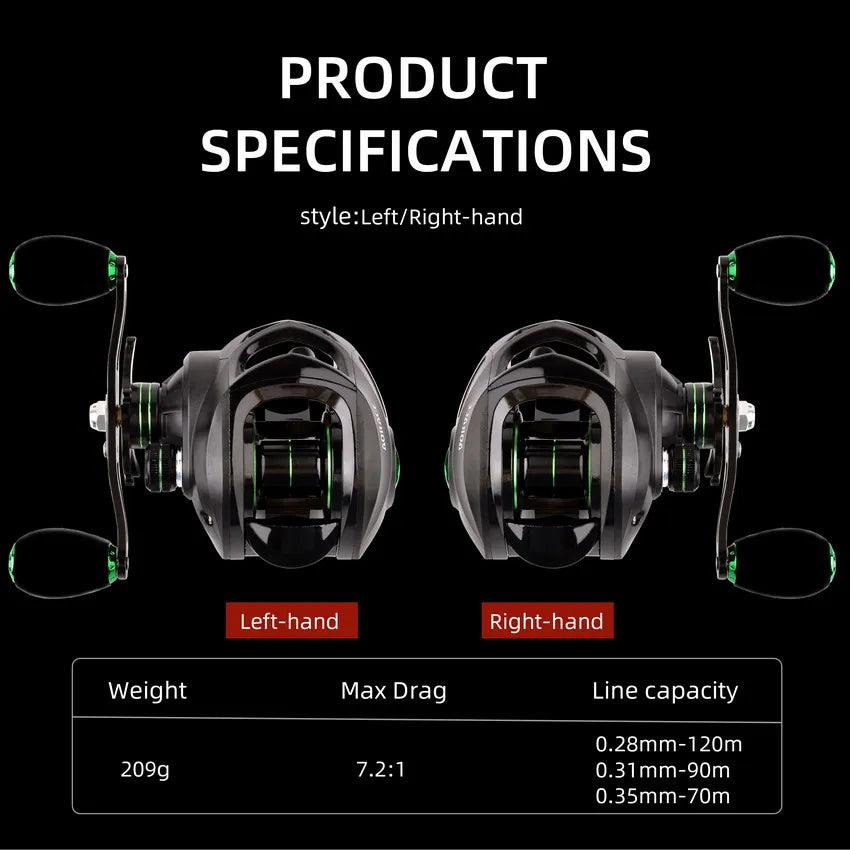 Fishing Baitcasting Reel All Metal Spool 18+1BB 10Kg/22Lb Max Drag Speed Ratio 7.2:1 Magnetic Metal Casting Pesca Fishing Reels
